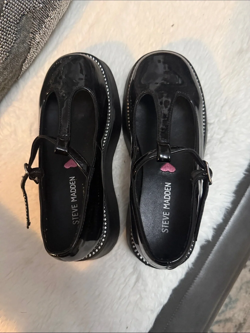 Steve Madden Black Patent T-Strap Platform Mary Janes